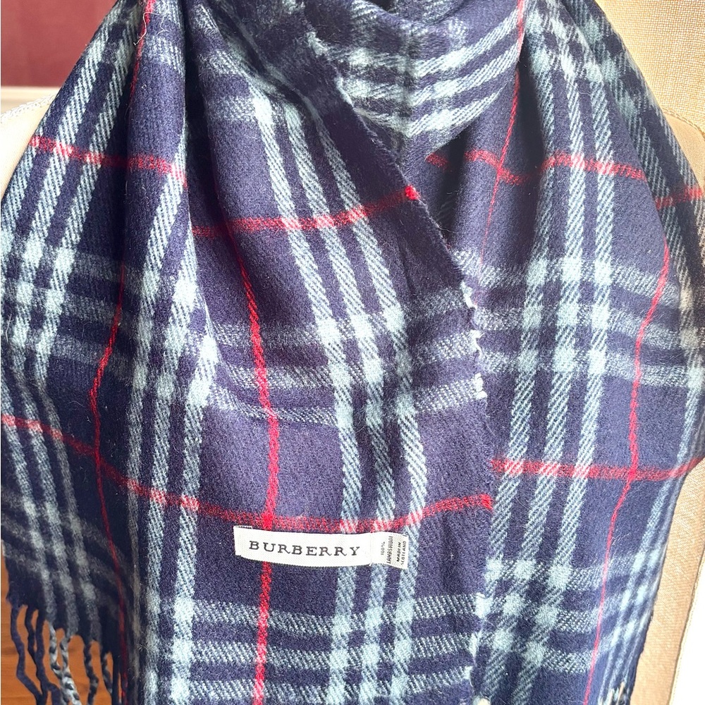 Burberry Iconic Nova Check Scarf in Blue, Red and Light Blue- Vintage